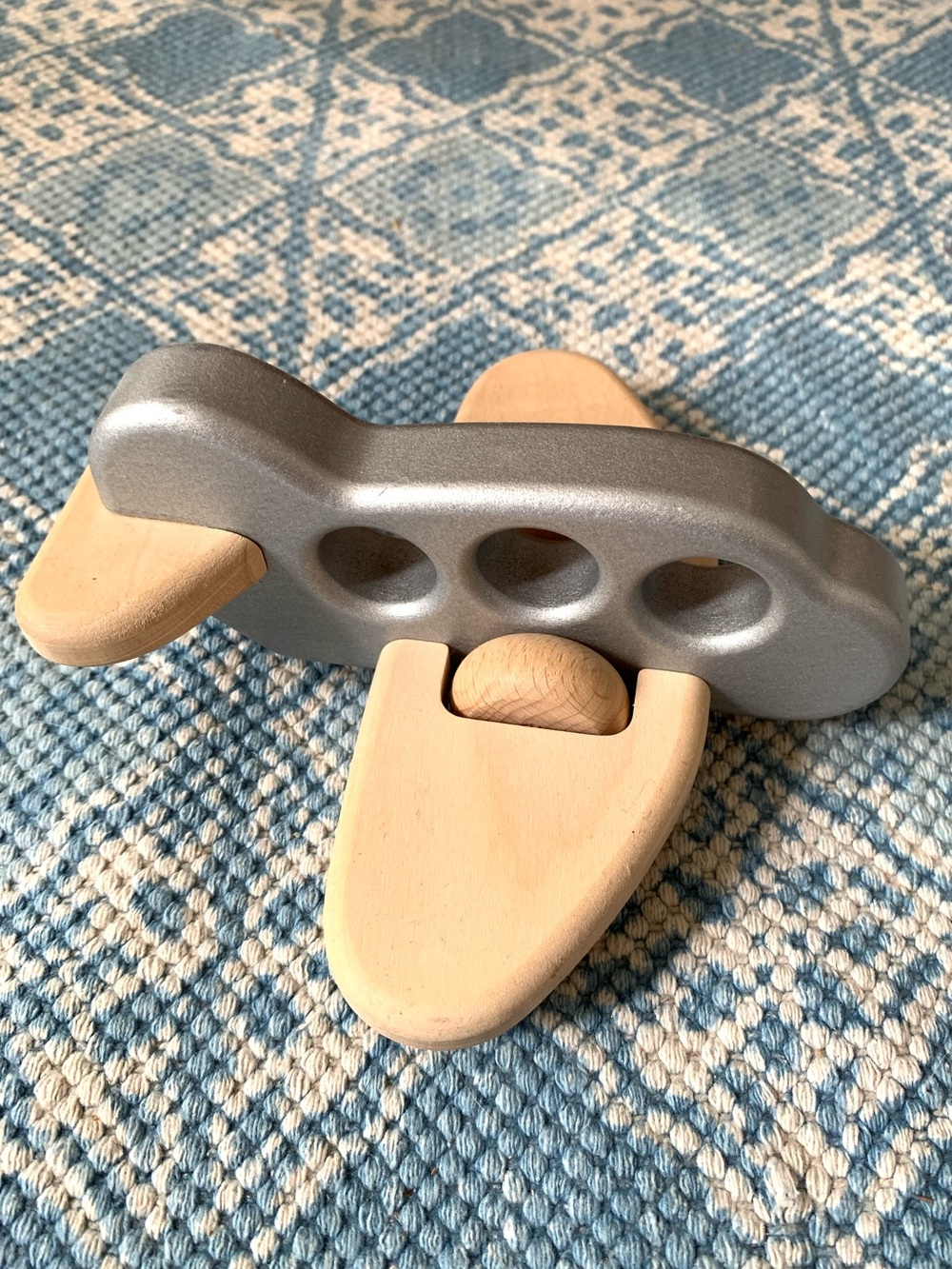 Bajo Airplane Wooden Push Toy Silver